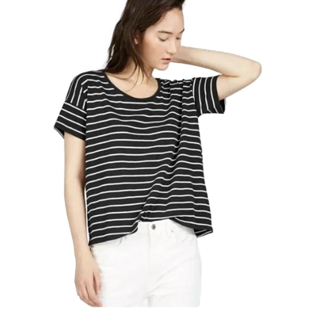 Everlane Square Striped Tee Womens XS Short Sleeve Shirt Dark Blue Black